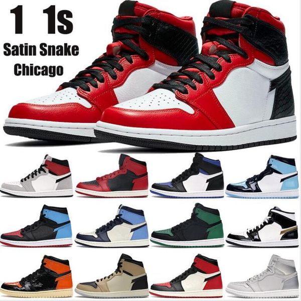 

new 1 high satin snake chicago 1s jumpman basketball shoes og tokyo light smoke grey pine green black royal toe mens womens sneakers