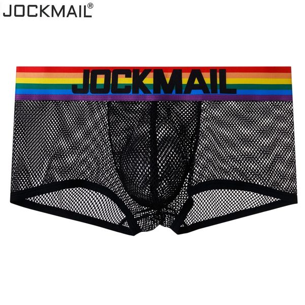 

jockmail underwear boxer men mesh hole men's boxers male underpants panties cotton mens bodysuit trunks pants underwear, Black;white