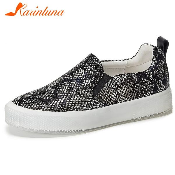 

karin new genuine leather ladies 2020 casual soft loafers fashion snake verins prints flats women slip on shoes woman, Black
