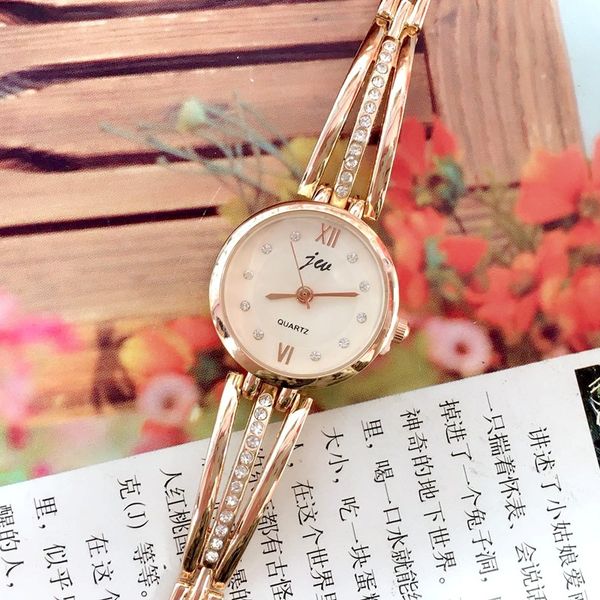 

201 fashion jw brand rhinestone watch women stainless steel bracelet watches ladies quartz dress clock, Slivery;brown