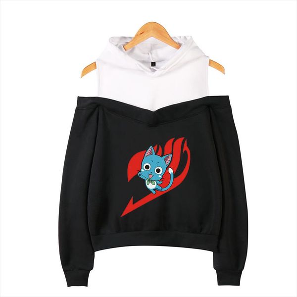 

аниме fairy tail толстовка женщины лоскутная с длинным рукавом с плеча пиджаков harajuku костюмы уличная kawaii одежда, Black
