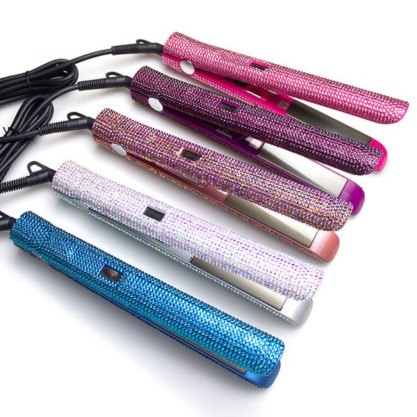 Cristal Rhinestone Chapeado Handseners Flat Ferro Profissional Cabelo Irons com LCD Digital Exibir Entrando Entrando