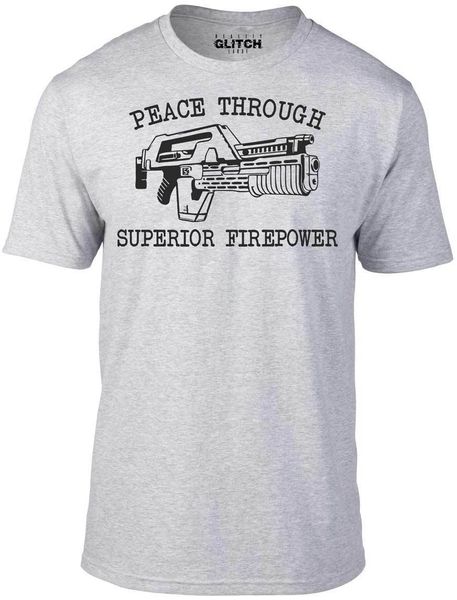 

подростковая natural cotton printed mens мир через превосходящую огневую мощь t-shirt - смешная тенниска sci fi чужды ретро тенниска