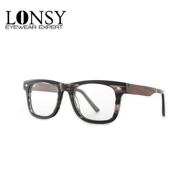 

lonsy 2020 retro bamboo glasses frame men eyeglasses frame vintage wood clear lens glasses oculos de grau ls6901, Black