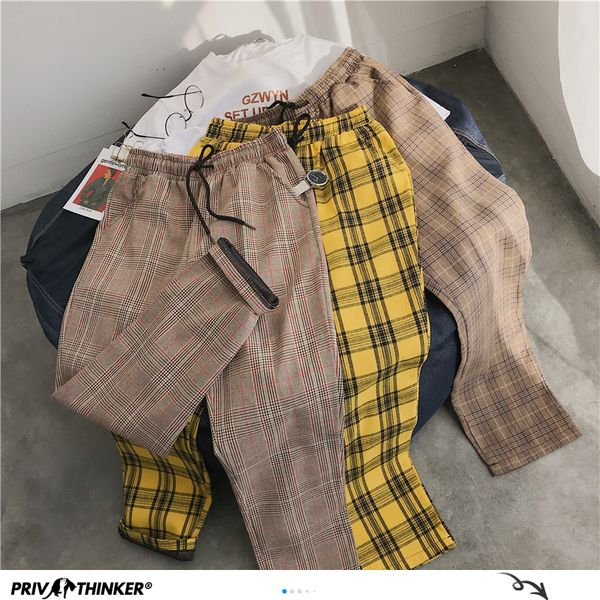 

privathinker men women korean black plaid casual pants mens streetwear harem pants male checkered trousers plus size 200925