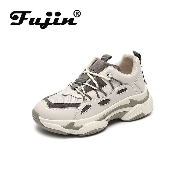 

fujin women's sneakers shallow 2020 genuines quality women sneakers fashion breathable platform spring autumn chunky shoes, Black