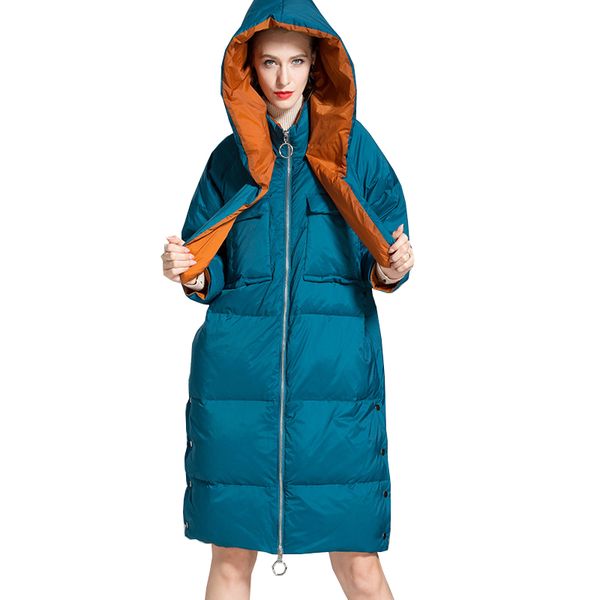 

2020 новых женщины зима белой утки вниз длинные пальто parka с капюшоном женщина толстого теплых ветровок длинных пальто сыпучего outwear ca, Black