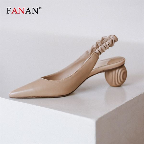 

fanan women pumps pointed toe round ball heel shoes shallow back-strap shoes female genuine leather casual pumps heels 2020, Black