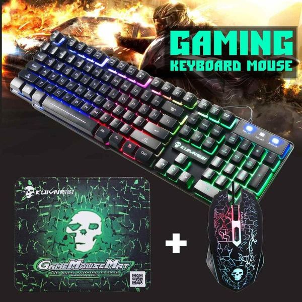 

keyboards gaming keyboard mouse set t6 rainbow backlight usb ergonomic game mice pad kits for pc lapteclado gamer