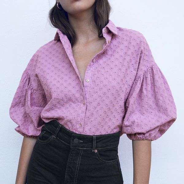 

elina turn down collar blouses women fashion floral embroidery shirts women elegant sleeve female ladies gy, White