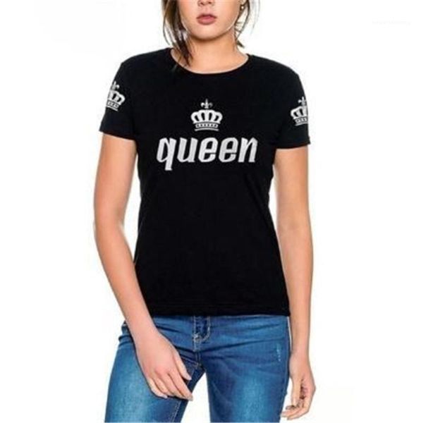 

designer tshirts summer short sleeve o neck couples female clothing queen and king print womens, White