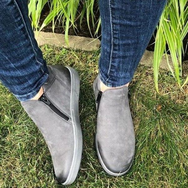 

women ankel boots suede zipper ladies fashion sewing shoes woman casual flats comforty female platform footwear new autumn, Black