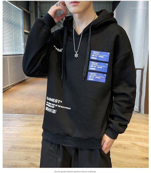 

print hoodies fashion pullover o neck mens sweatshirts casual solid color males clothing mens designer letter, Black