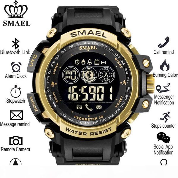

smael smart watch outdoor sport waterproof pedometers message reminder bluetooth watches men smartwatch for ios android phone, Slivery;brown
