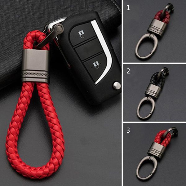 

high-grade hand woven leather car keychain 360 degree rotating horseshoe buckle jewelry key rings holder genuine bag pendant, Silver