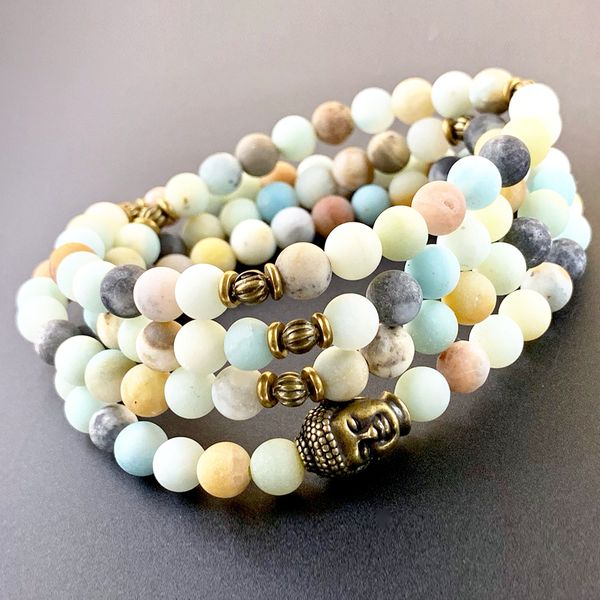 

mg0838 fashion 6 mm matte amazonite yoga bracelet buddha 108 mala balance spiritual wrap bracelet mother`s day gift jewelry, Black