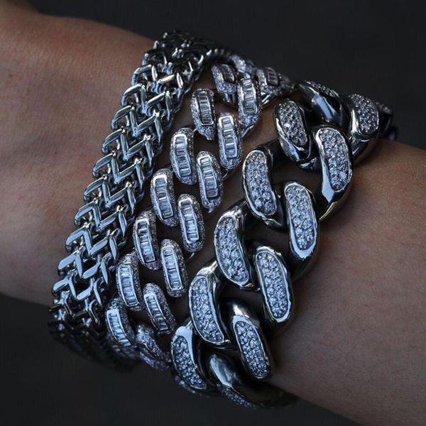 

charm bracelets 18mm iced out sparking bling 5a cubic zirconia width miami cuban link chain women hip hop classic party jewelry bracelet 202, Golden;silver