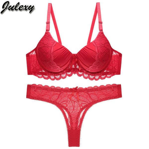 

julexy sexy стринги и бюстгальтер набор для женщин твердые кружева выдалбливают подтолкнуть вверх бюстгальтер и undewear набор трусиков, Red;black