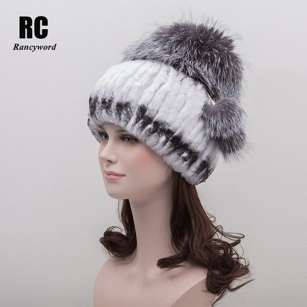 

rancyword] russia winter hats for women genuine rex fur hat with fur female knitted natural beanies rc1265, Blue;gray