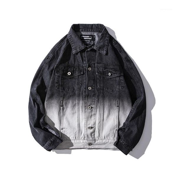 

letter print gradient mens demin jackets casual males clothing vintage mens designer demin jackets fashion hip hop style, Black;brown