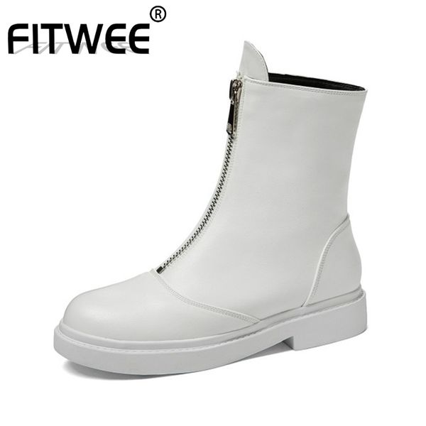 

fitwee size 34-43 women half short boots zipper flat heel woman short boots fashion casual winter shoes ladies footwear, Black