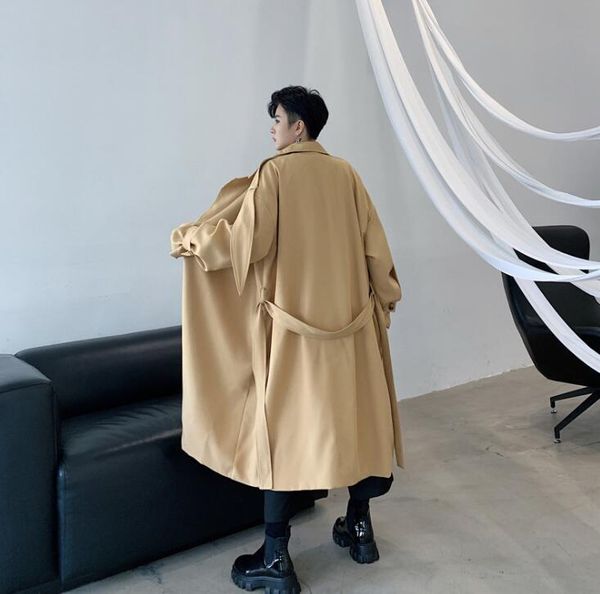 

khaki black mens trench coats man long coat men clothes slim fit overcoat long sleeve 2020 autumn winter new designer d234, Tan;black