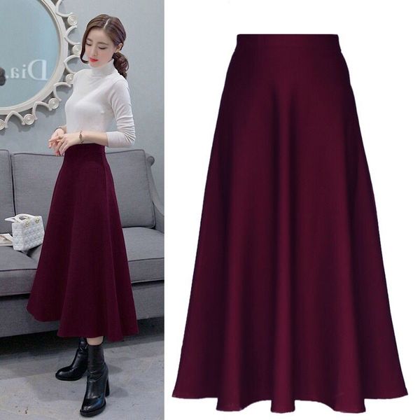 

hodisytian ins fashion women skirts a-line long maxi skirts casual solid high elastic waist vintage femme stylish saia plus size, Black