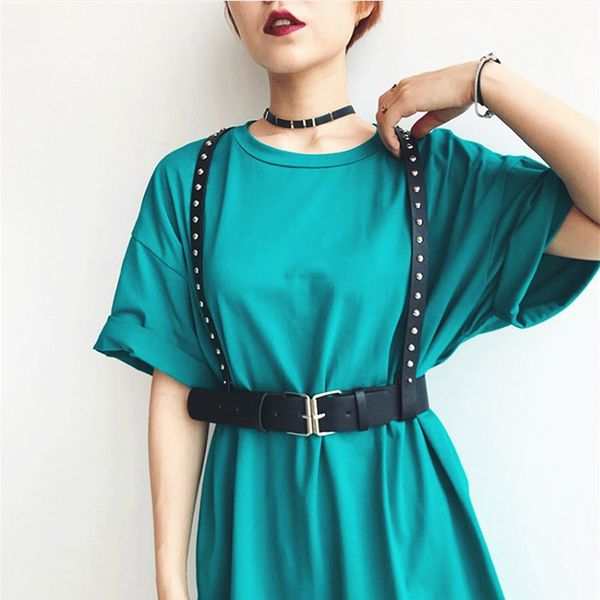 

модные подтяжки пояс женщины sexy регулируемая кожа pu body belt street dance cross ремень waistband punk gothic rivet аксессуар, Black;brown