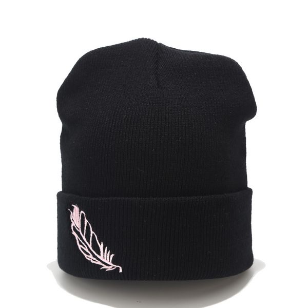 

new feather embroidery knit hat women street trend couple wool hat autumn and winter outdoor curling warm skullies & beanies, Blue;gray