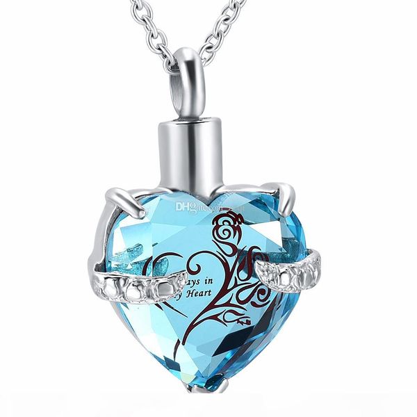 

cremation memorial urn necklace crystal heart stainless steel to keep human ashes or pet ashes memorial pendant necklace, Silver