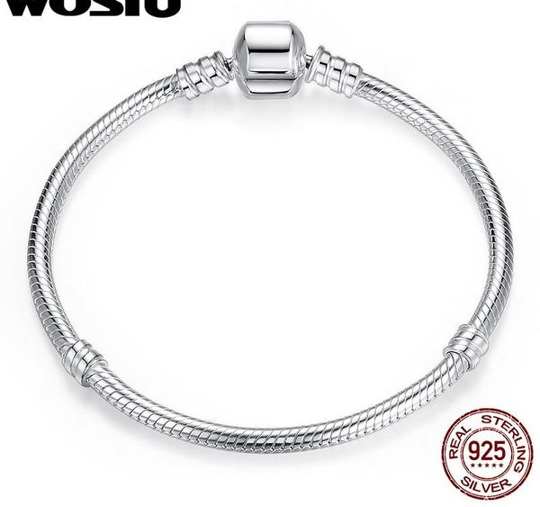 

luxury original 100% 925 sterling silver snake chain bracelet bangle for women authentic charm jewelry pulseira gift xchs90282, Black