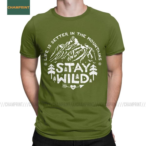 

stay wild men t shirt earth save planet trees travel forest adventure ocean outdoors camping tee short sleeve t-shirts cotton
