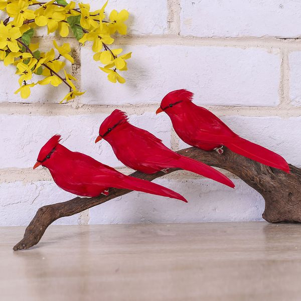 

10pcs lawn ornament garden artificial feather bird model red figurine desktop