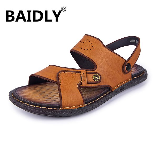 

summer men's sandals comfortable men shoes leather sandals big size soft outdoor men sneakers sandalia masculina, Black