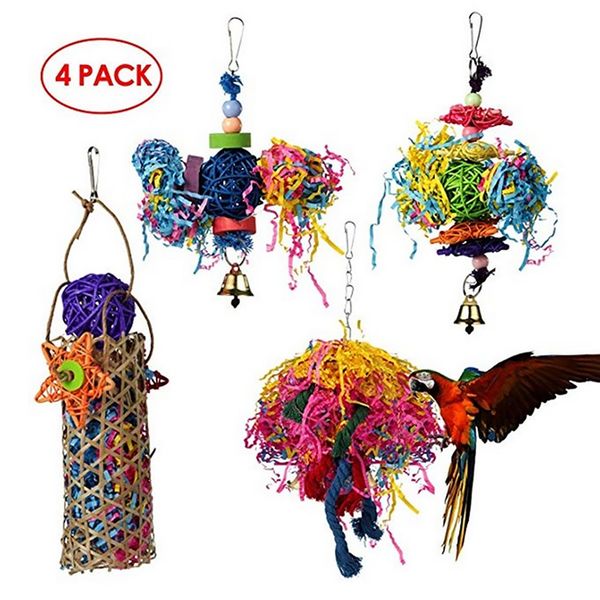 

4pcs ball string biting parrot toy set hanging funny wooden bird supplies pet