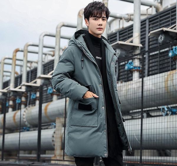 

men s winter long hooded duck down overcoats outdoors outerwear male casual fashion down jacket coat menswear parkas003, Black