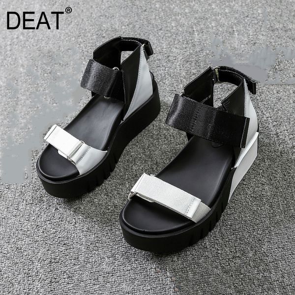 

deat] 2020 new spring summer round toe casual sport hit colors pu leather platform sandals for women shoes fashion tide 10i638, Black