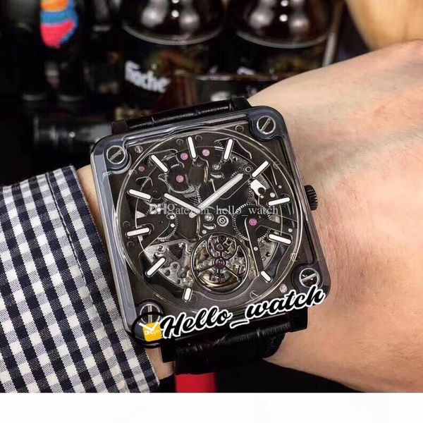 

новый 42,5 экспериментальный brx2 brx2-mrtb-sk-st skeleton tourbillon автоматическая мужские часы черный caes черный циферблат кожа часы hel, Slivery;brown