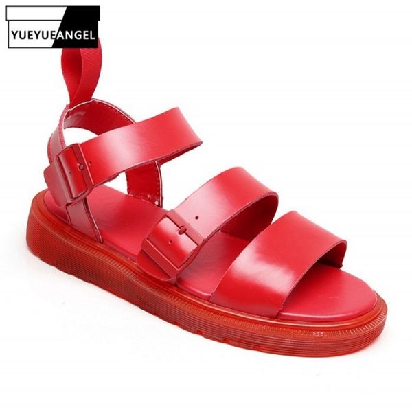 

leather sandals men rome buckle open toe beach shoes summer platform sandals garden shoes sandalias hombre plus size, Black