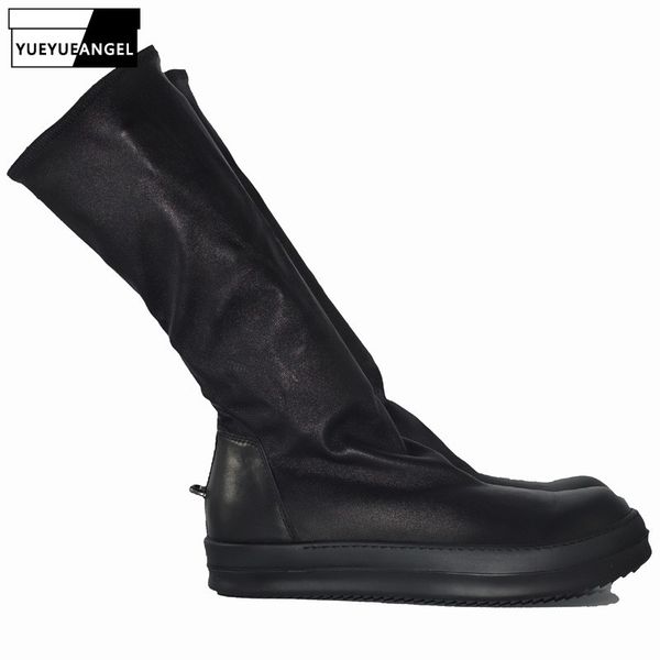 

men sock shoes mid-calf boots genuine sheepskin luxury trainers winter casual sneakers lovers flats platform shoes plus size 45, Black