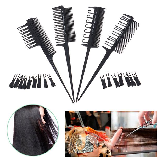 

1pc 2 side hair dyeing comb adjustable sectioning highlight comb weaving cutting brush salon hair coloring styling, Silver