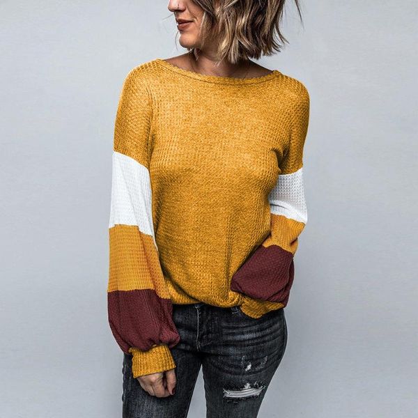 

women ladies patchwork print long sleeve pullover waffle color block pullover commuter office sweatshirt, Black