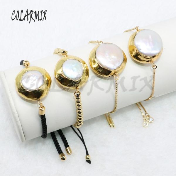 

8 pieces round gold color pearls bracelet natural pearls bracelet chain fashion gift for lady 4893, Golden;silver