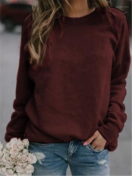 

cloting autumn new designer female casual solid color tshirt women long sleeve t-shirt fashion crew neck loose tees, White