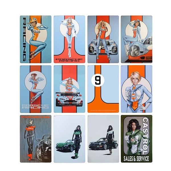 

decor plaque tin vintage poster decoration racing signs motor wall inch oil gulf garage 8x12 gasoline team plate metal home epwdt