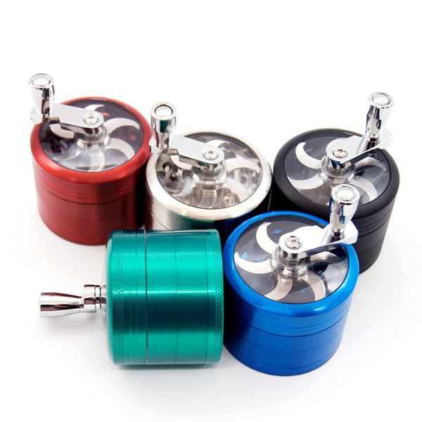 Accessori per fumatori 55mm Manovella per tabacco Herb Grinder 4 strati Smerigliatrici in lega di zinco igarette Spice Crusher con manico Sharpstone