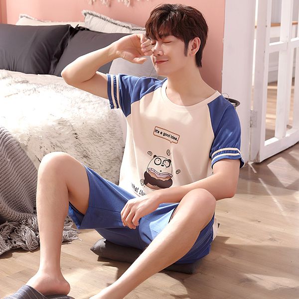 

men's sleepwear pajamas men pure cotton short sleeve leisurewear suit autumn or summer female set, Black;brown