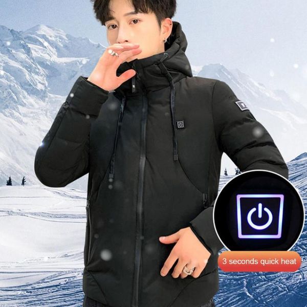

men winter warm usb heating jackets smart thermostat pure color hooded heated clothing waterproof warm jackets new arrival, Blue;black