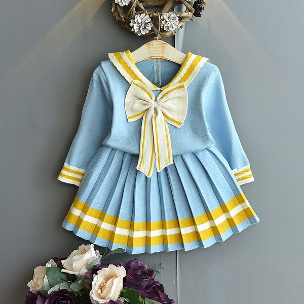 

autumn2020 baby girl fashion clothing set cute bow sweaters dress,girls infant elegant knit clothes sets children wear 2-6y, White