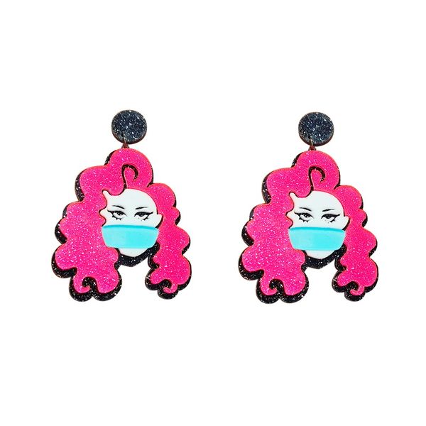 

new fashion unique design cartoon cute pendant acrylic earrings for women irregular beauty head stud earrings party jewelry gift, Silver